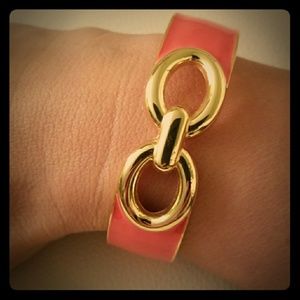 Pink Horsebit/Bow Goldtone Bracelet